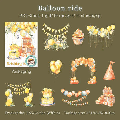 10pcs Balloon ribbon party Scrapbooking Stickers wishing balloon Junk Journal Gold Planner Stationery Sticker Planner Decorative