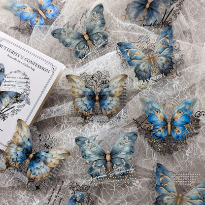 10 Pcs Vintage Butterfly Lace Stickers PET Material Creative DIY Journal Collage Journaling Supplies Scrapbooking Stickers