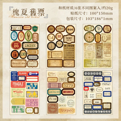 JIANQI 6 Sheets PET Large size Stickers Bill label Decorative handmade Scrapbooking Material Diary Album Craft Supplies