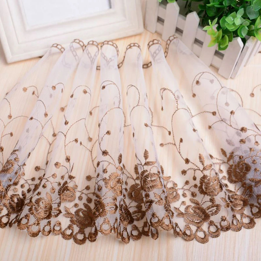 1 Yard Colorful Flower Border Embroidered Lace Fabric DIY Women's Dress Clothing Lace 25CM Wide