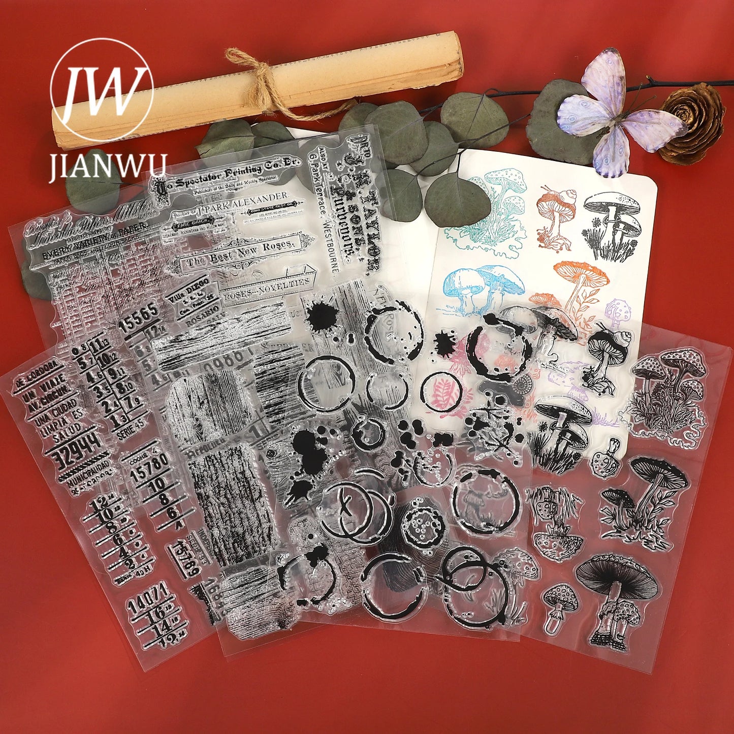 JIANWU Vintage Mushroom Digital Watermark Landscape Material Collage Transparent Silicone Stamp Creative DIY Journal Stationery