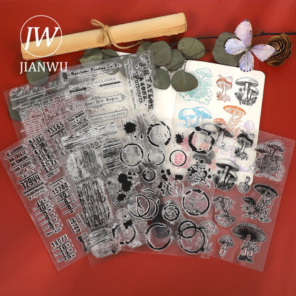 JIANWU Vintage Mushroom Digital Watermark Landscape Material Collage Transparent Silicone Stamp Creative DIY Journal Stationery