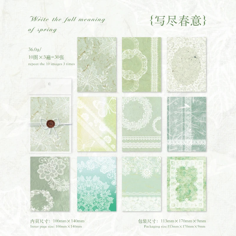 JIANQI 30pcs Vintage Material paper Lace paper Scrapbook Materials DIY Photo Album Collage Journal Creative Stationery supplies