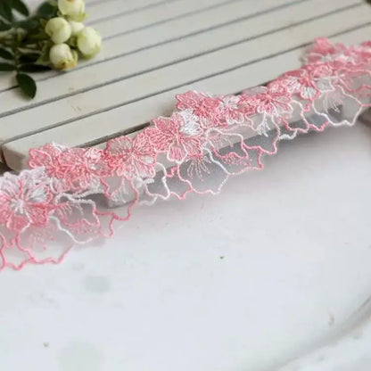 1 Yard Embroidered Green Purple White Flower Lace Fabric Sewing DIY Trim Ruffle Applique Ribbon Collar Decor