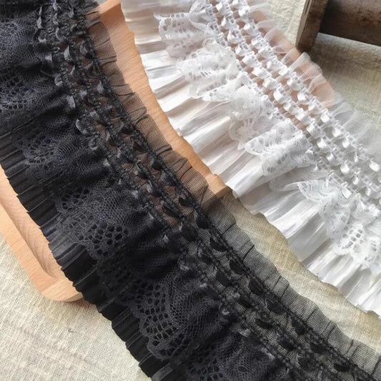 1Yard White Black Stretch Lace Fabric Layer Ribbon Elastic Ruffle Trim For Sewing Dress Skirt Curtain Accessories DIY Crafts