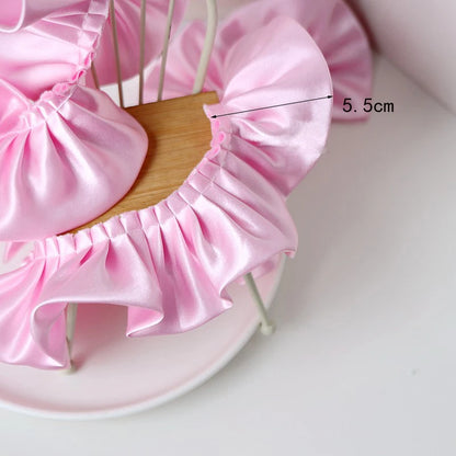 1Yard Glitter Satin Pleated Lace Fabirc Embroidered Ribbon Ruffle Trim Dolls Collar DIY 6cm WideSewing Decor