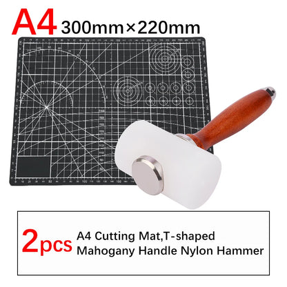 A5/A4/A3 PVC Leather Craft Tool Cutting Mat DIY Double-Sided Self-Healing Mat Bottom Plate Cutting Tool Set with Hammer
