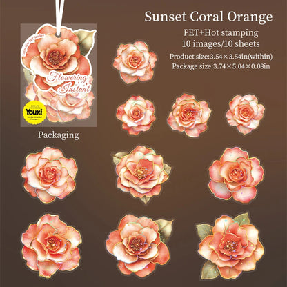 JIANQI 10pcs Transparent Flowers PET Stickers Scrapbooking Materials DIY Junk Journal Collage Collage language Decor Stickers