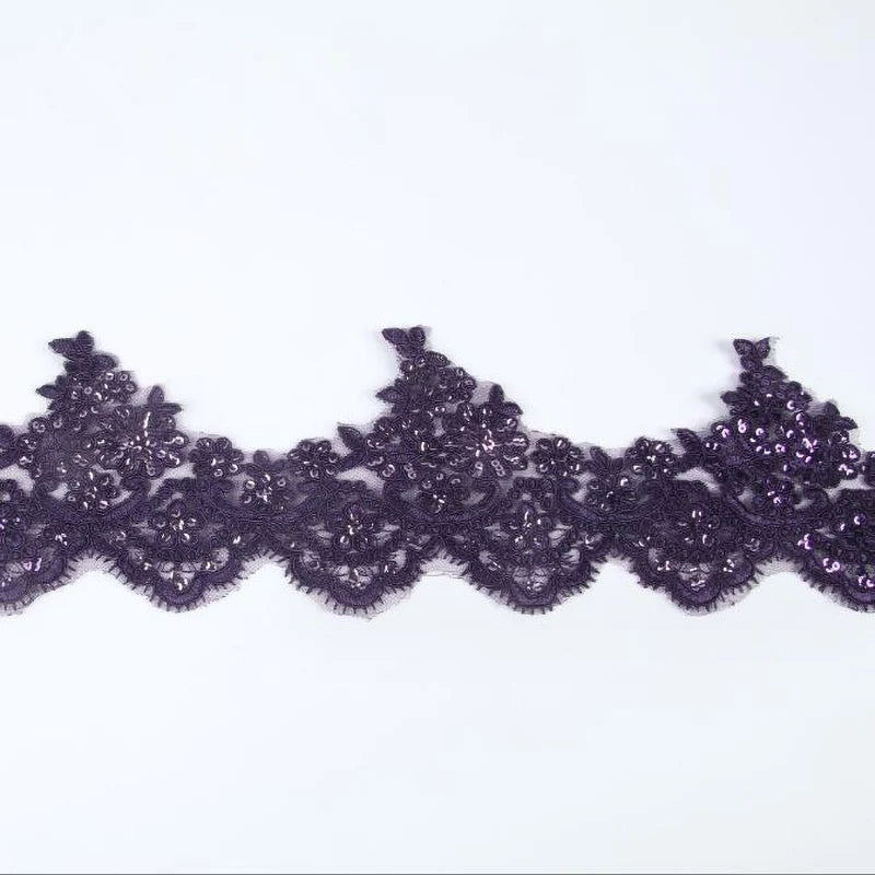 1Yard Sequins Eyelash Car Bone Lace White Lace Fabric Wedding Dress Accessories 14CM Wide