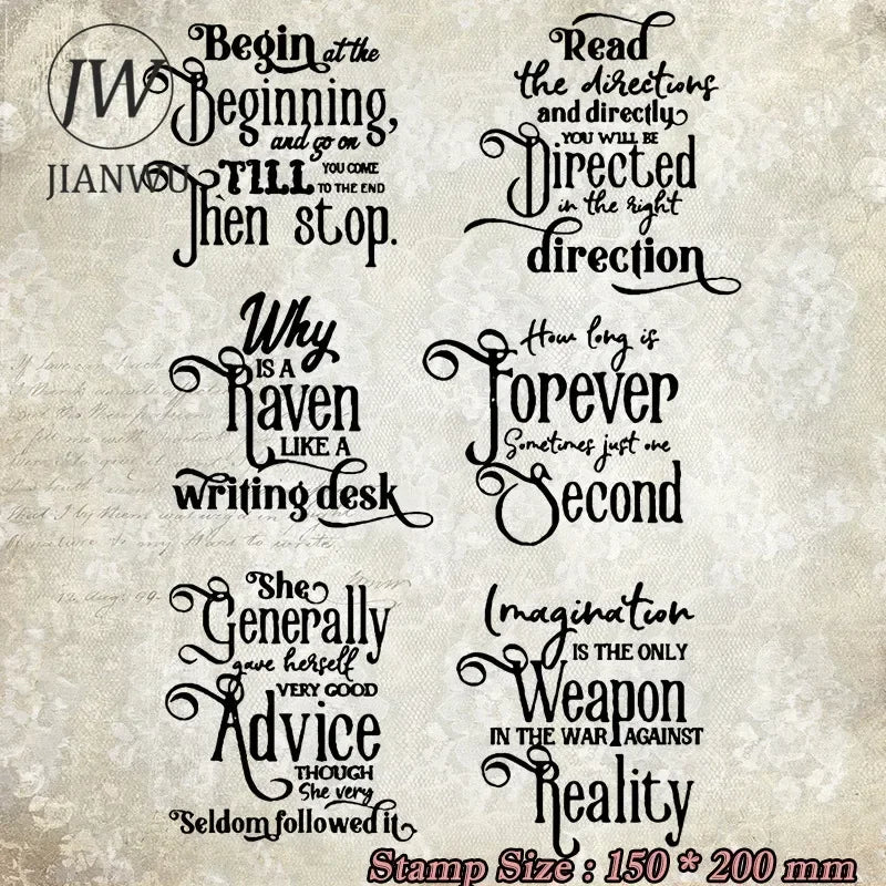 JIANWU Vintage Character English Text Material Collage Transparent Silicone Stamp Creative Journal Student Supplies Stationery