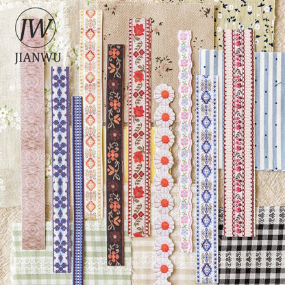 JIANWU Handmade Gallery Series Vintage Lace Flower Bow Landscape Material Collage Strip Sticker Creative DIY Journal Stationery