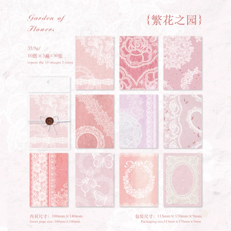 JIANQI 30pcs Vintage Material paper Lace paper Scrapbook Materials DIY Photo Album Collage Journal Creative Stationery supplies