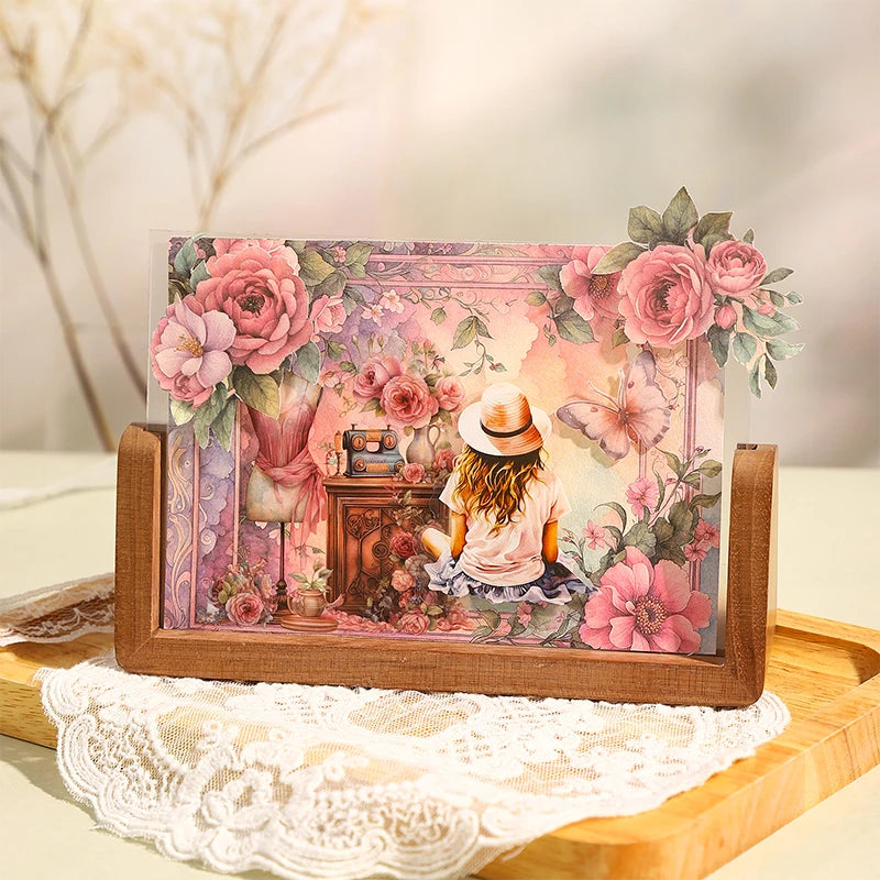 JIANQI 30pcs Vintage Floral Materials Paper DIY Flower Scrapbooking Collage Photo Album Deco Junk Journal Craft Stationery Paper