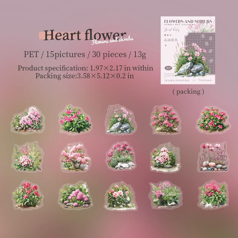 JIANQI 30pcs/pack PET Stickers Flowers and shrubs Decor Junk Journal DIY Srapbooking Creative Stationery Collage Photo Album