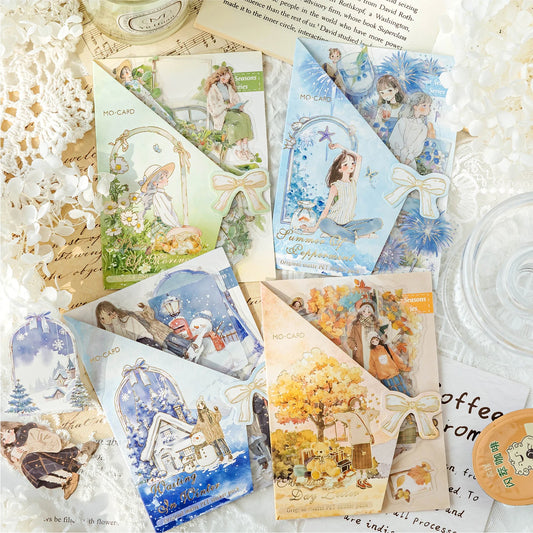 JIANQI 40pcs Four Seasons Girls Stickers Aesthetic Landscape Decor Scrapbook Diary Album Collage material junk journal supplies