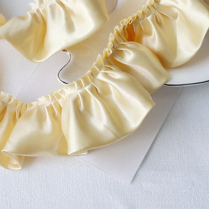 1Yard Glitter Satin Pleated Lace Fabirc Embroidered Ribbon Ruffle Trim Dolls Collar DIY 6cm WideSewing Decor