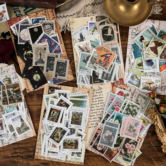 JIANQI 46Pcs/Bag Vintage Botanical Stickers Nostalgic Literature Art Stamps Hand Account DIY Material Decorative Stickers
