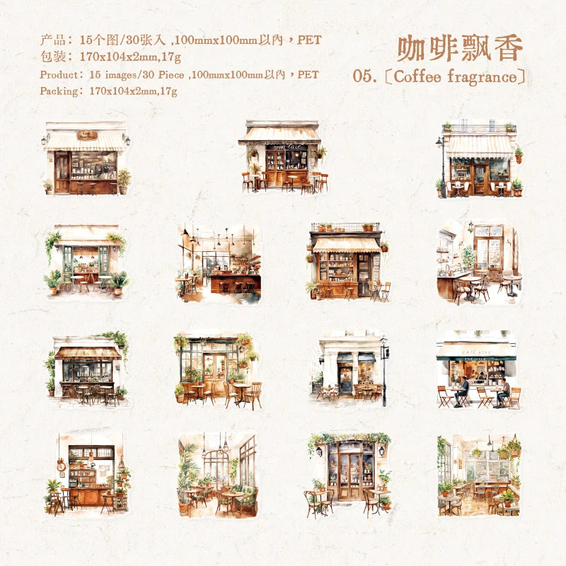 JIANQI 30pcs/pack Coffee theme Stickers Junk Journal Creative Stationery DIY Deco Stickers Scrapbooking Supplies