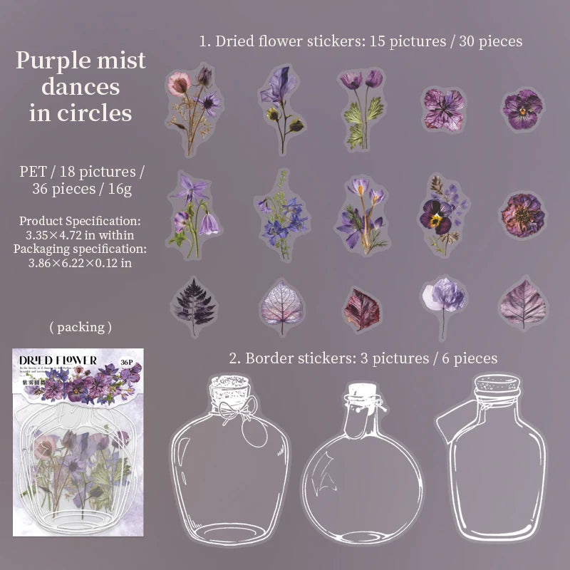 JIANQI 30 pcs Dried flower border PET Stickers Decorative handmade Scrapbooking Material Diary Album Craft Supplies