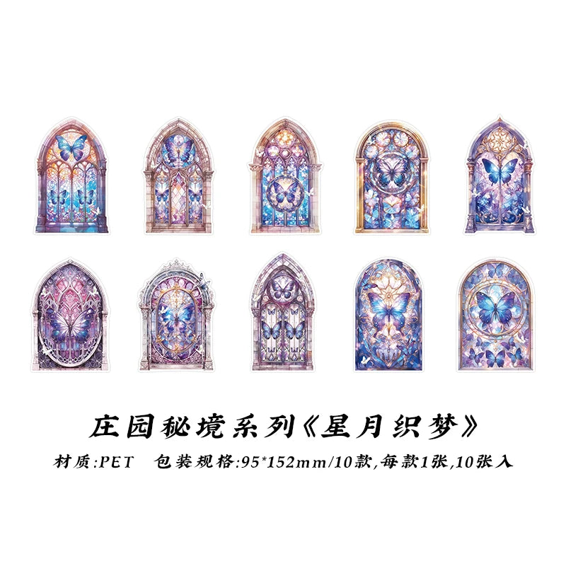 10pcs Flowers Window Sticker PET Materials Collage Junk Journal DIY Scrapbooking Supplies Aesthetics Decor Sticker
