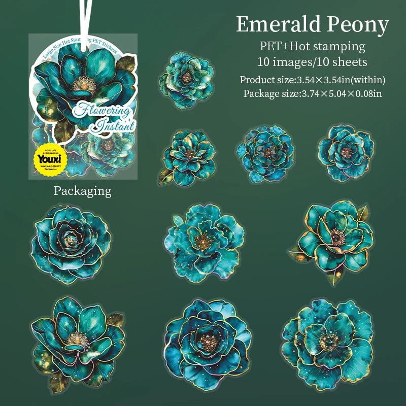 JIANQI 10pcs Transparent Flowers PET Stickers Scrapbooking Materials DIY Junk Journal Collage Collage language Decor Stickers