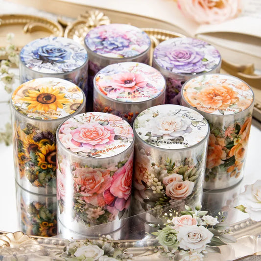 JIANQI 50mm*2m PET Plant Flowers tape Sticker Decorative collage Adhesive Diy Scrapbooking hand made Masking tape