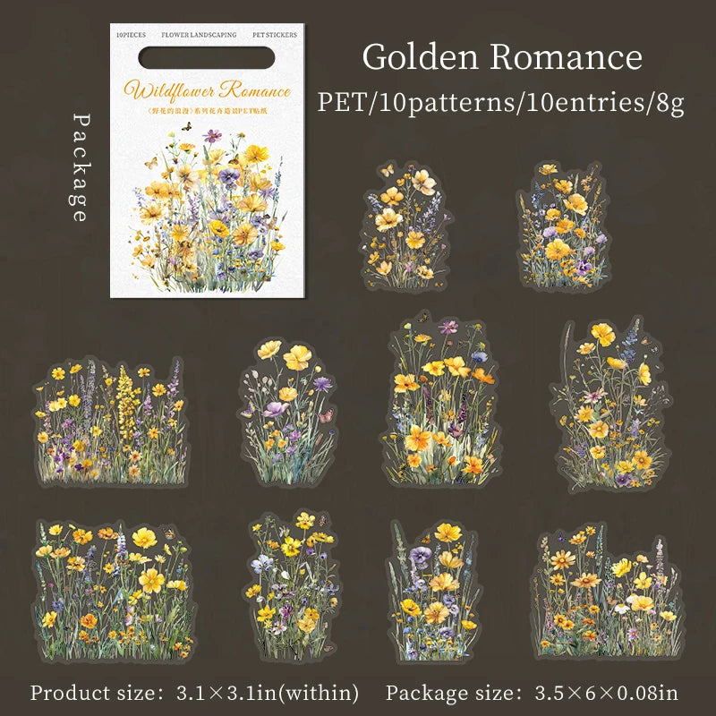 JIANQI 10 Pcs Plant Flower Landscape Stickers PET Transparent Decorative Collage Junk Journal DIY Scrapbooking Supplies