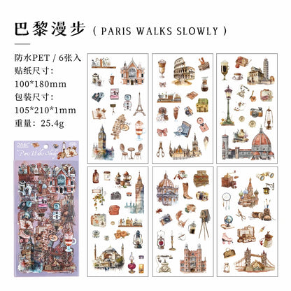 JIANQI 6pcs Literary Retro Stickers PET Materials DIY Scrapbooking Art Collage Stationery Planner Decor Diary Stickers