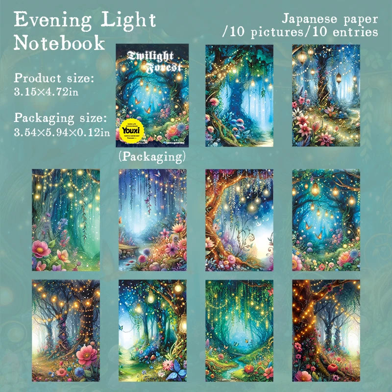 10pcs Night Forest Landscape Material Stickers Scrapbooking Junk Journal Creative Stationery DIY Deco Stickers School Supplies