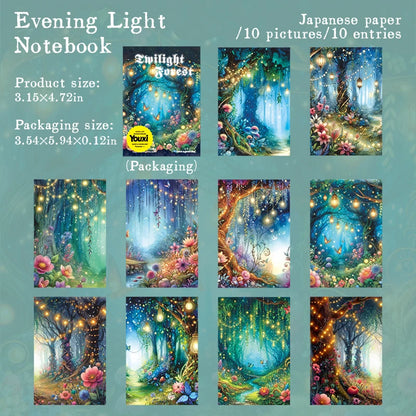10pcs Night Forest Landscape Material Stickers Scrapbooking Junk Journal Creative Stationery DIY Deco Stickers School Supplies