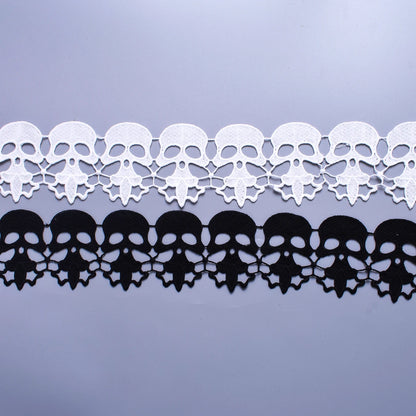 1Yard White Black  String Skull Lace Fabric Trim Embroidery Applique Handmade Sewing Cloth Craft For Coat Jeans Festival Decor