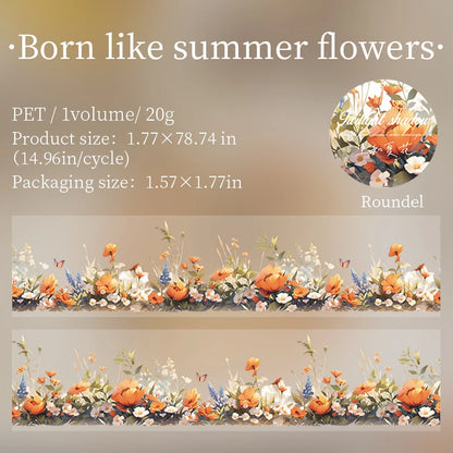 JIANQI 45mm*2m Transparent PET Floral Tapes DIY Scrapbooking Decor Photo Album Collage Journalling Materials Aesthetics Tapes