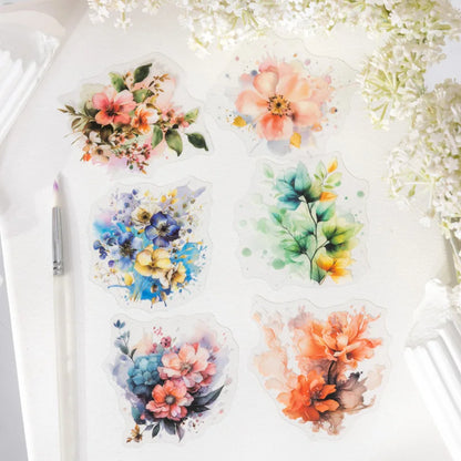 JIANQI 20 Pcs Watercolor flowers Stickers PET sticker package DIY diary decoration sticker album scrapbooking Junk Journal