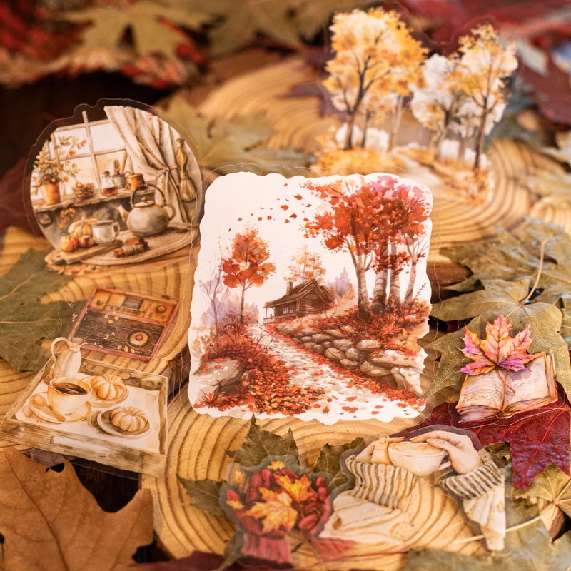 JIANQI 25pcs/pack Autumn Landscape Stickers PET Materials DIY Scrapbooking Art Collage Stationery Planner Decor Diary Sticker