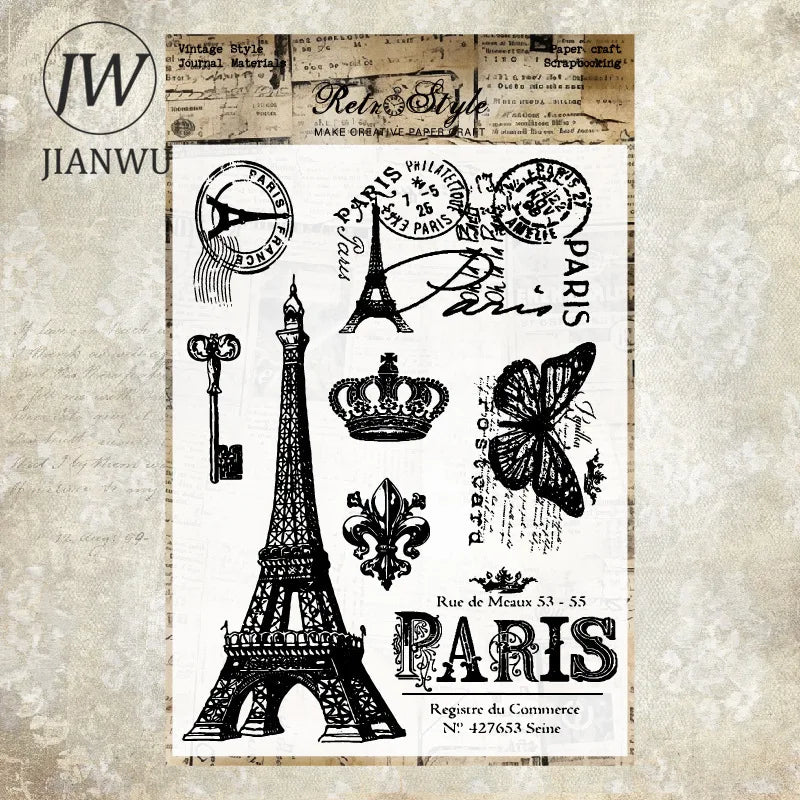 JIANWU Vintage English Text Label Material Collage Transparent Silicone Stamp Creative DIY Journal Student Supplies Stationery