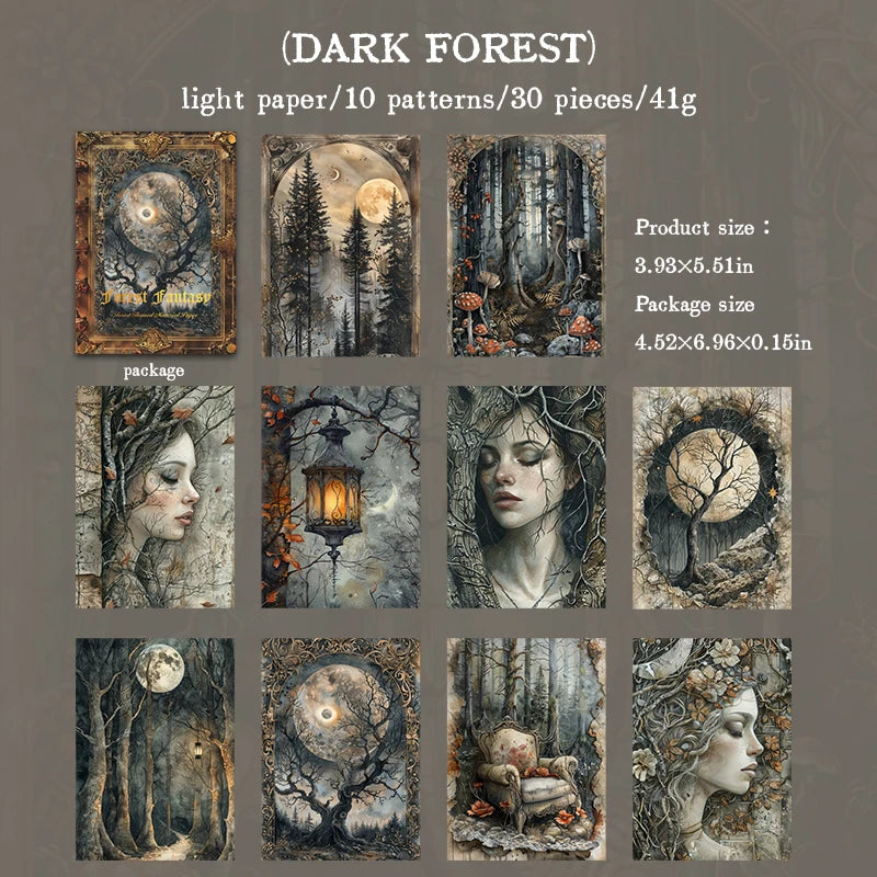 JIANQI 30 pcs Forest fantasy Series Material paper Decorative paper Diy Diary Album Scrapbooking Material Junk Journal Supplie