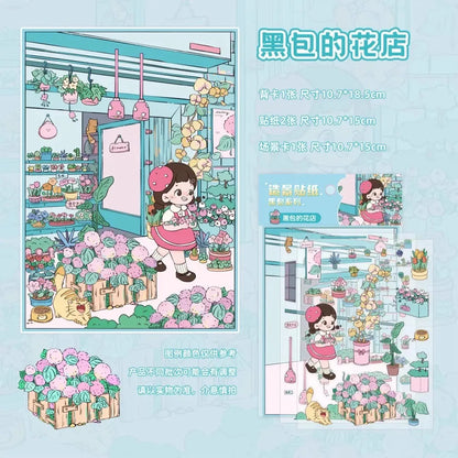 JIANQI Girl's shop Cabin Scene DIY Sticker Highly Playable Sticker Stacking Pasting Festival Birthday Gift for Kid Child