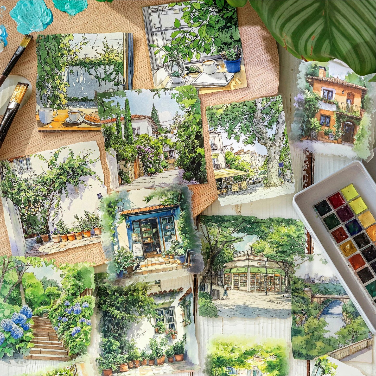 JIANQI 15pcs Urban Landscape PET Stickers Scrapbooking Materials DIY Junk Journal Collage Collage language Decor Stickers