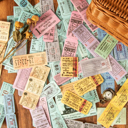 50 pcs/pack Vintage Travel Ticket Stickers Retro Decor Sticker Diy handmade Labels Scrapbooking Material Stationery Supplies