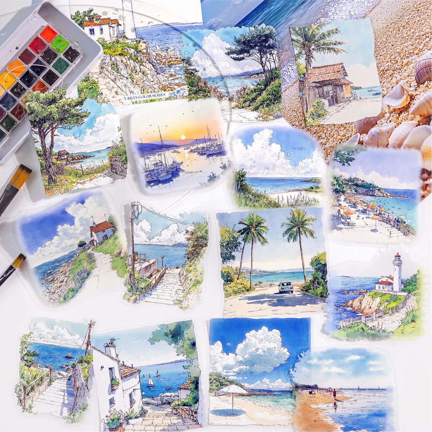 JIANQI 15pcs Urban Landscape PET Stickers Scrapbooking Materials DIY Junk Journal Collage Collage language Decor Stickers