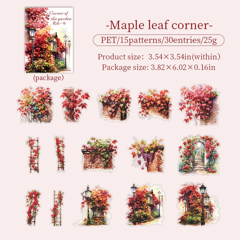 JIANQI 30 pcs Garden corner Decorative PVC Flowers Stickers Scrapbooking Label Diary Stationery Album Phone Cup Journal Planner
