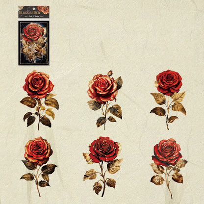 JIANQI 6pcs/pack PET Floral Stickers Big Size DIY Scrapbooking Art Collage Diary Materials Decor Aesthetics Sticker Stationery
