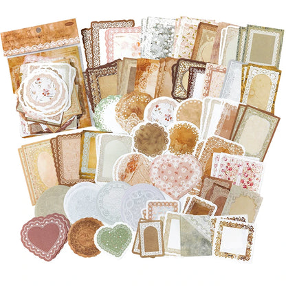100pcs Vintage Writable Paper Frame Memo Pad Deco Material Paper Scrapbooking Collage Diary Junk Journal Plant Aesthetic Label