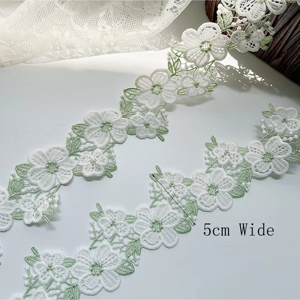 1Yard Green White Sunflower Embroidery Lace Trim Fabric Clothing Accessories Home Decoration Lace Ribbon