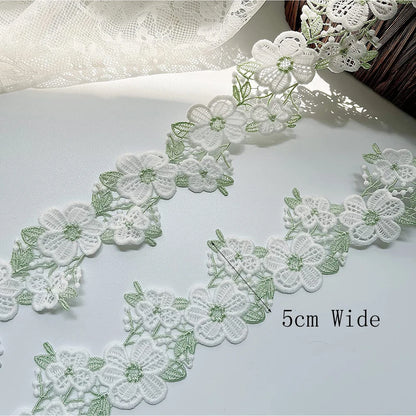 1Yard Green White Sunflower Embroidery Lace Trim Fabric Clothing Accessories Home Decoration Lace Ribbon