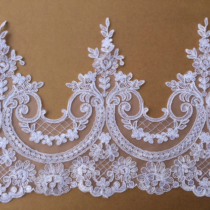 1Yard White Black Cording Lace Fabric Flower Mesh Lace Trim Applique Sewing Clothing Craft 24cm Wide