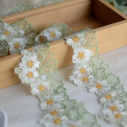 1 Yard Embroidered Green Purple White Flower Lace Fabric Sewing DIY Trim Ruffle Applique Ribbon Collar Decor