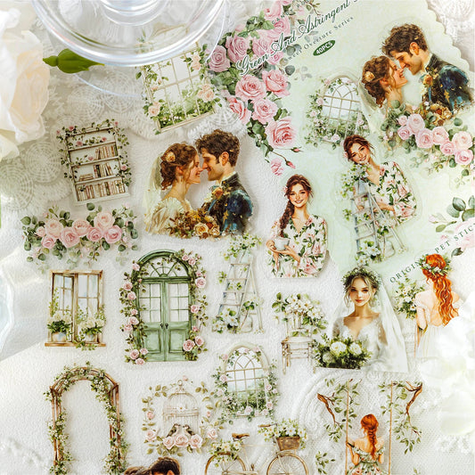 JIANQI 40 pcs Sweet scenery Stickers PET Material Collage Junk Journal DIY Scrapbooking Supplies Decorative Sticker