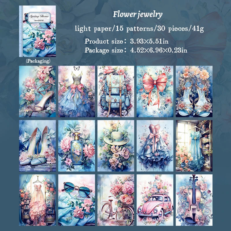 JIANQI 30pcs Vintage Flowers Landscape Materials Paper DIY Scrapbooking Junk Journal Collage Photo Album Retro Background Paper