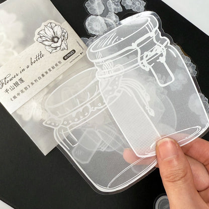 40pcs Transparent PET Vintage Bottle Flowers Crystal Ink Stickers Scrapbook DIY Sticker Craft Journaling Scrapbooking Material